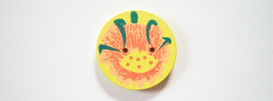 Round yellow, peach and green 1" with shank back painted wood button.