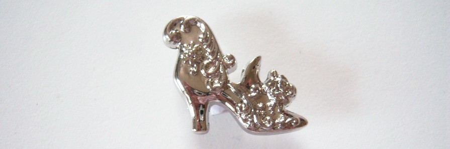 Silver metallic 1" x 1" victorian shoe with shank back poly button.