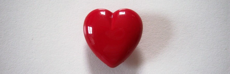 Solid shiny true red plump heart 7/8" shank back poly button.