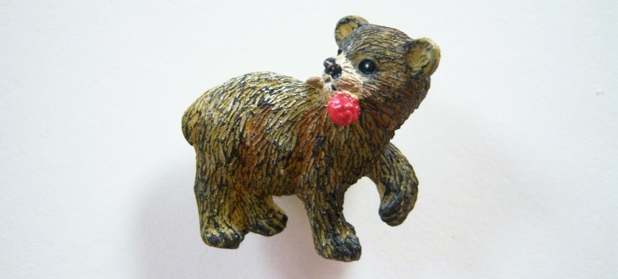 Bear cub red ball in mouth 1 1/8" x 1 1/8" shank back poly button.
