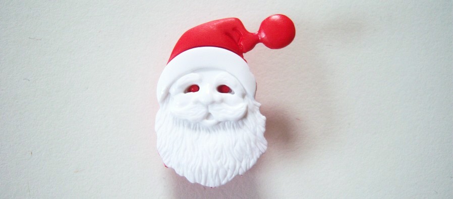 Red/White Santa Head 1" x 1 1/4" shank back poly button.