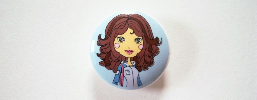 Round light blue brunette girl 15/16" with shank back poly button.