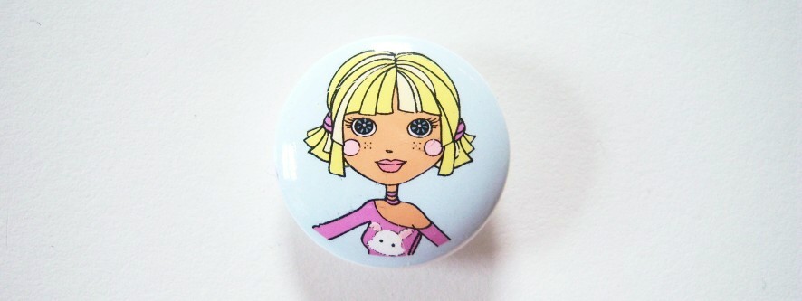 Round pale blue blonde girl 15/16" with shank back poly button.