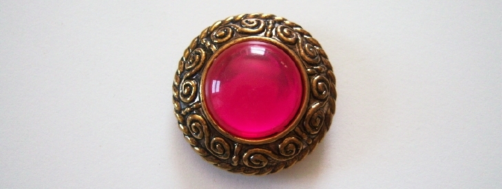 Brass/Black/Hot Pink Crystal 1 1/2" Shank Poly Button