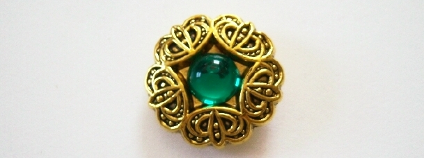 Gold/Black/Green Crystal 1 1/4" Shank Poly Button