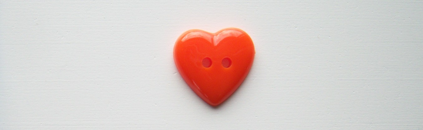 Orange heart 7/8" 2 hole shiny poly button.