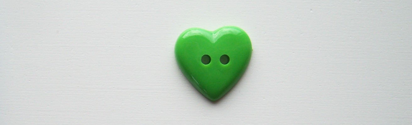 Spring green heart 7/8" 2 hole shiny poly button.
