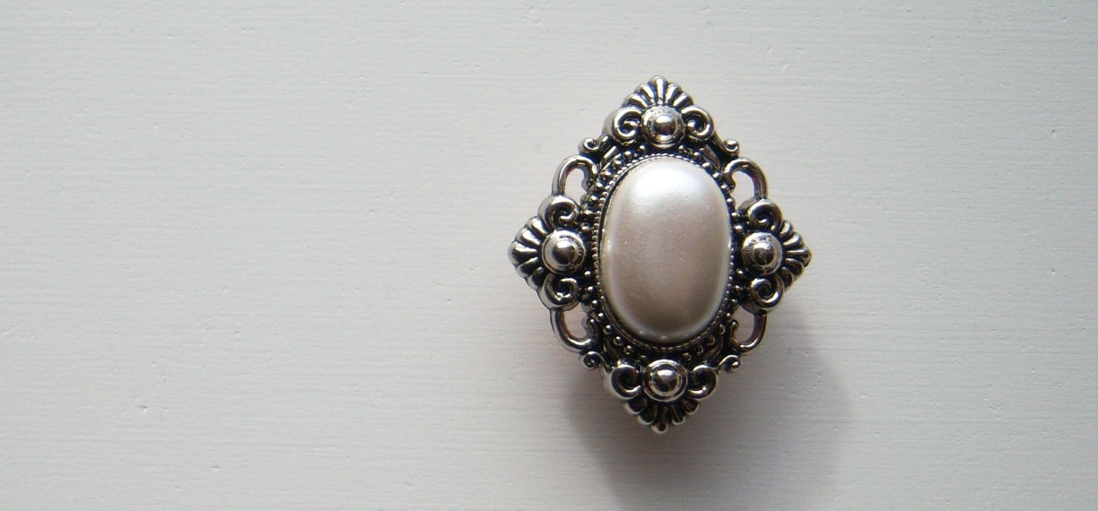 Silver/Ant White Pearl 1" x 1 1/4" Shank Poly Button