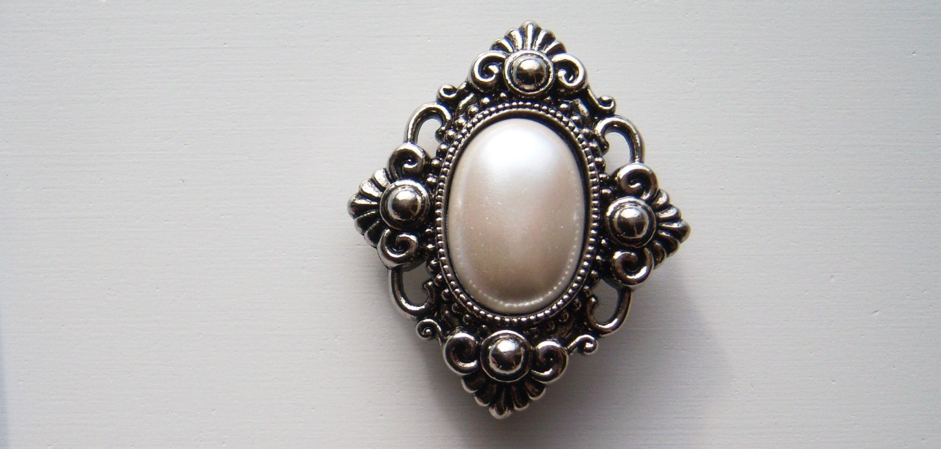 Silver/Ant White Pearl 1 1/2" x 1 3/4" Shank Poly Button