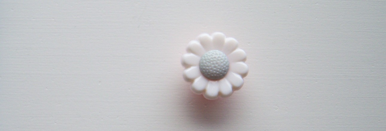 White/Pale Blue Daisy 9/16" Poly Button