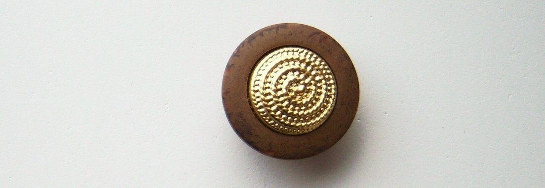 Brown Faux Wood/Gold 7/8" Button