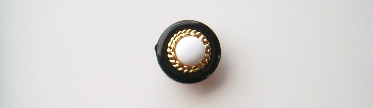 Black/Gold/White Center 3/4" Poly Shank Button