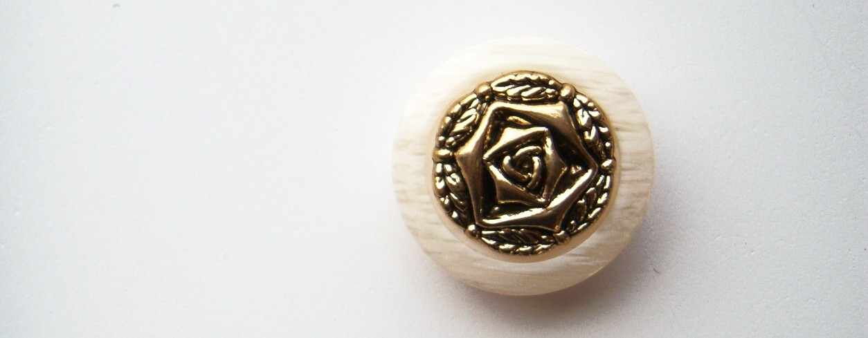 Off White Pearl/Gold Rose 1" Poly Shank Button