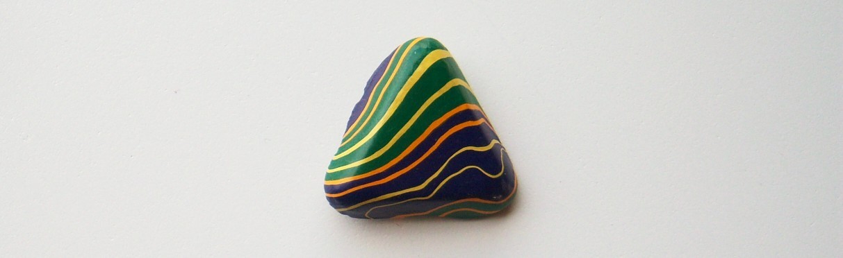 Green/Royal/Yellow Wavy Striped Triangle 1" shank back poly button.