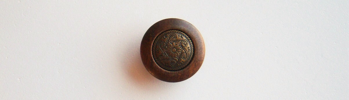 Brown Wood/Brass Metal Shank 11/16" Button