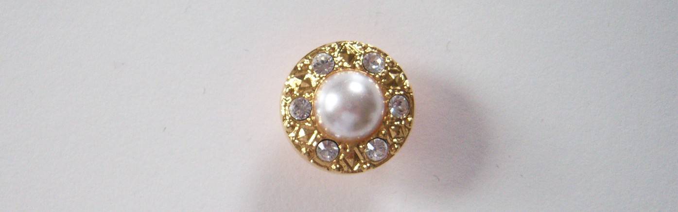 Gold/6 Crystal/Pearl Center 3/4" Shank Poly Button