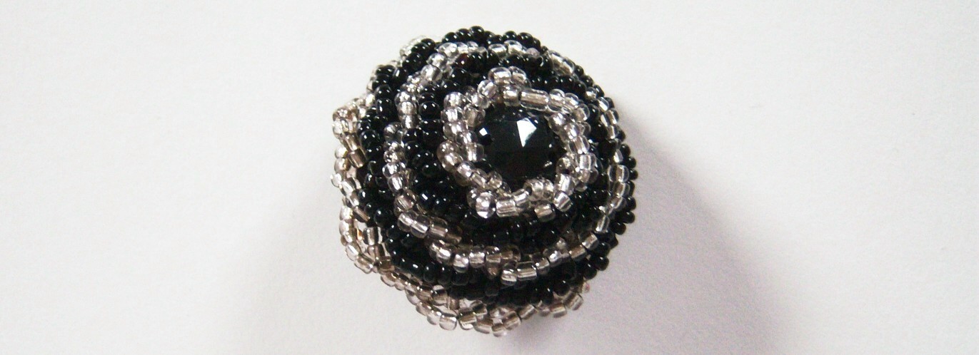 Black/Silver Bead 3/4" x 1 3/8" Shank Poly Button