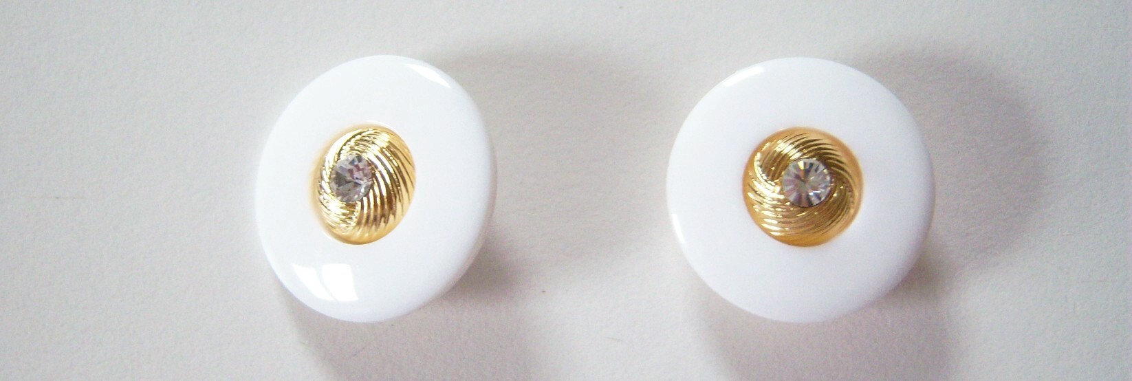 White/Gold/Rhinestone 15/16" Poly Shank Button