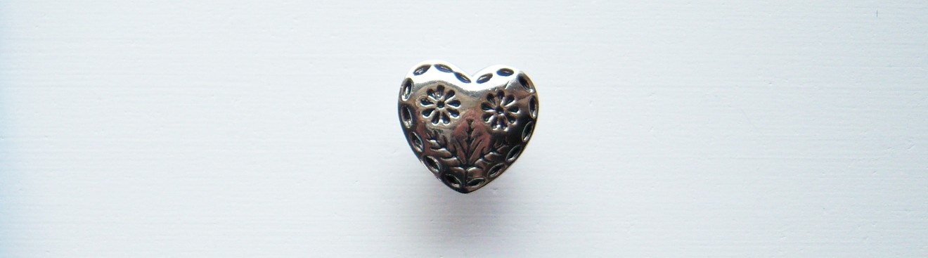 Silver Flower Heart 9/16" Shank Poly Button