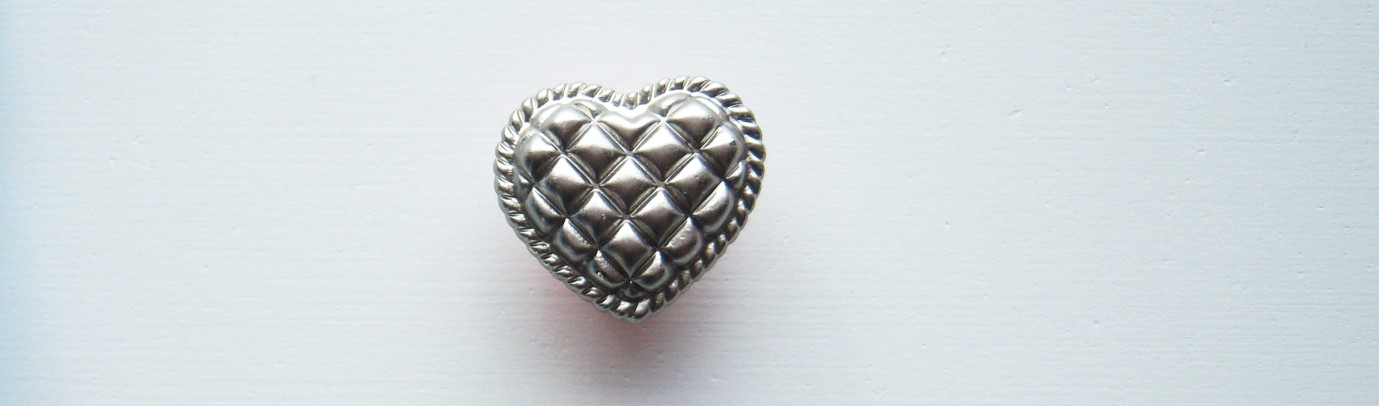 Silver Quilted Heart 3/4" Shank Poly Button