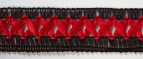 Black/Red Crossed Ribbon 1 1/8" Braid