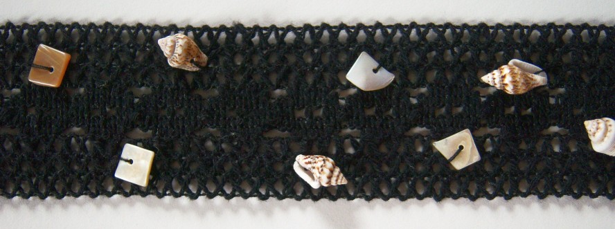 Black with Seashells 1 5/8" Cotton Cluny