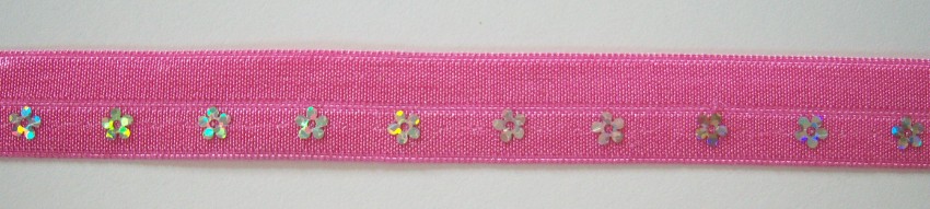 Pink Silver Daisy Sequin Fold Over Elastic