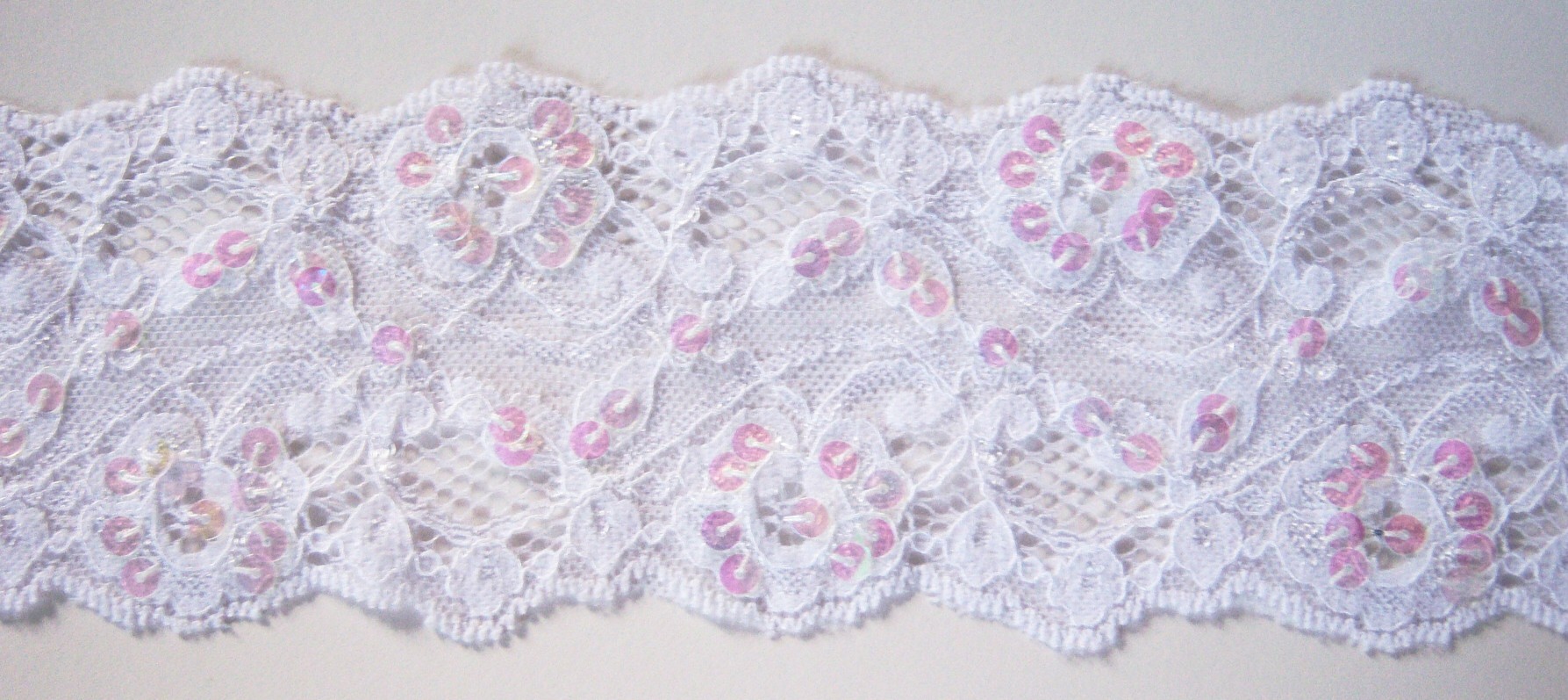 White Iridescent Sequin 3" Stretch Lace