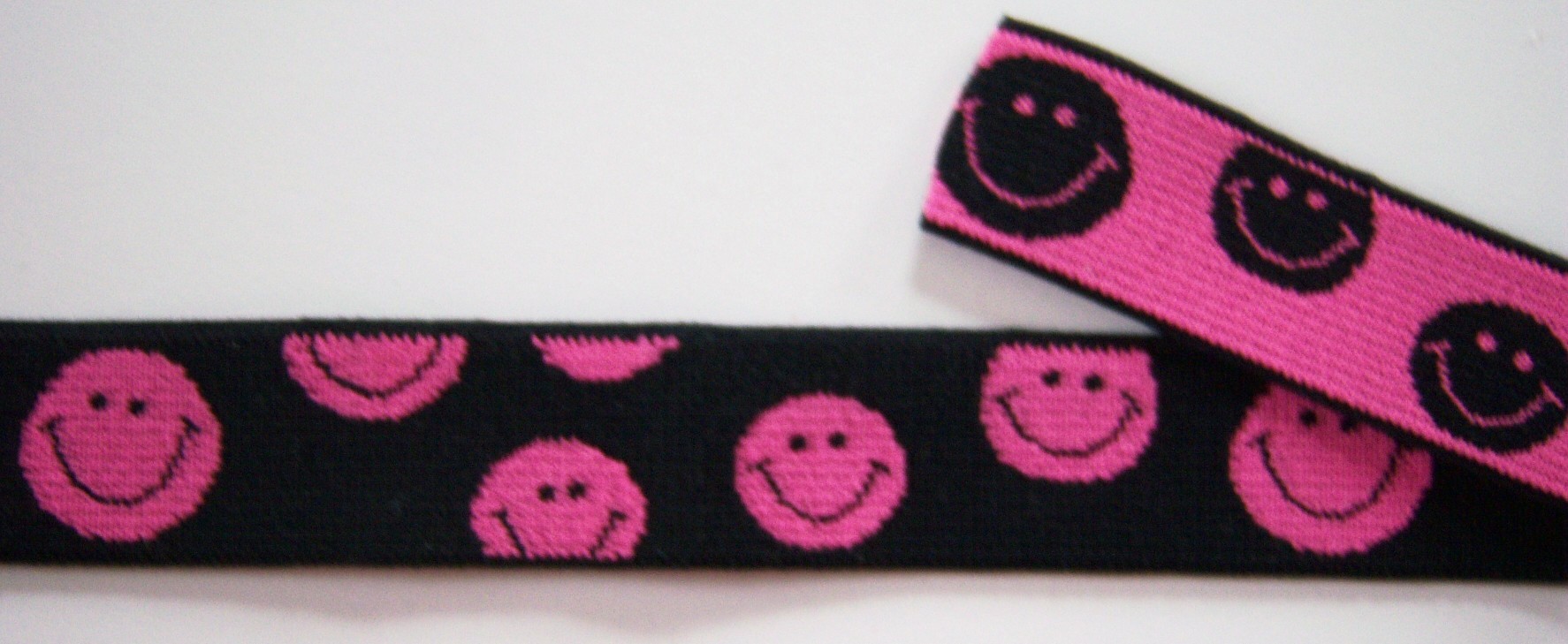Black/Pink 1" Smiley Face Elastic