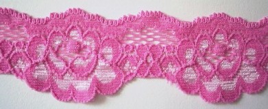 Hot Pink Roses 1 1/2" Stretch Lace