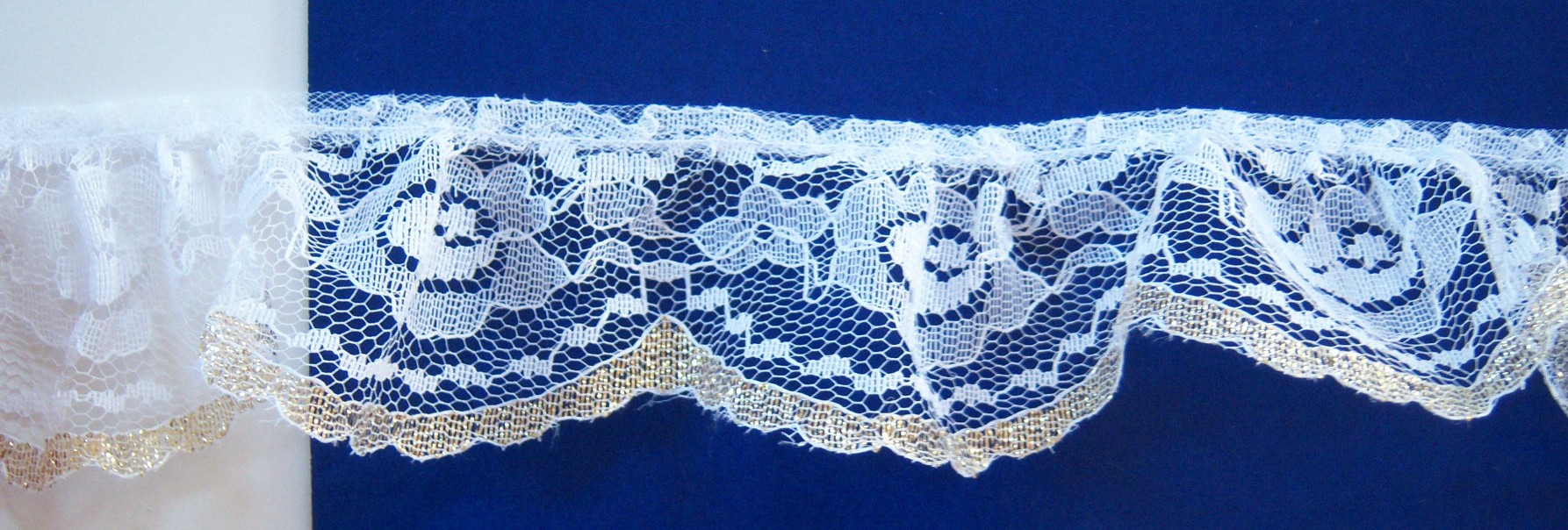 White/Gold 2" Gathered Lace