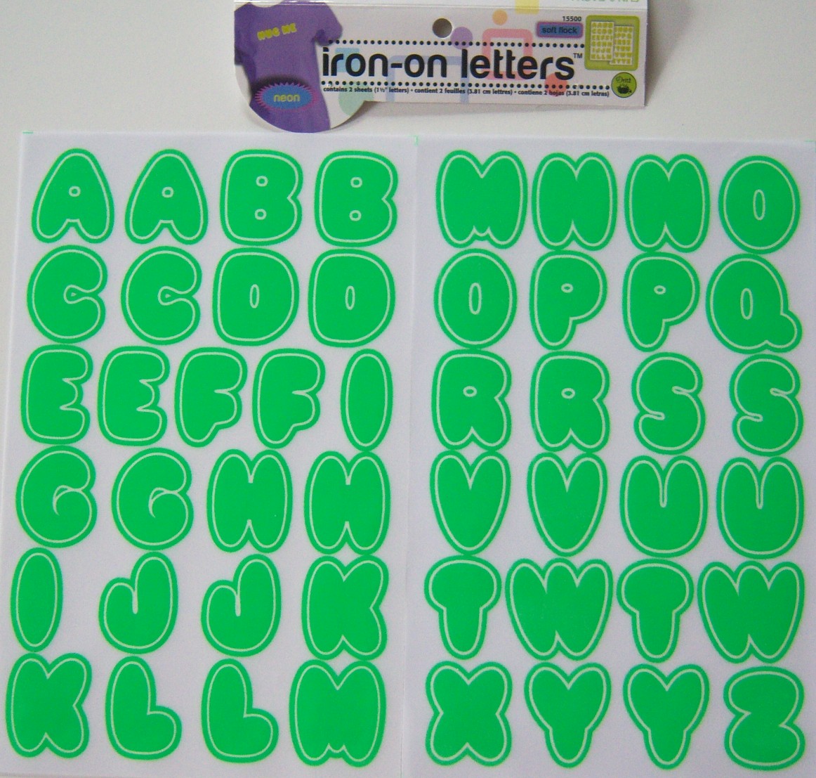 15500 Dritz Neon Green Iron on Letters