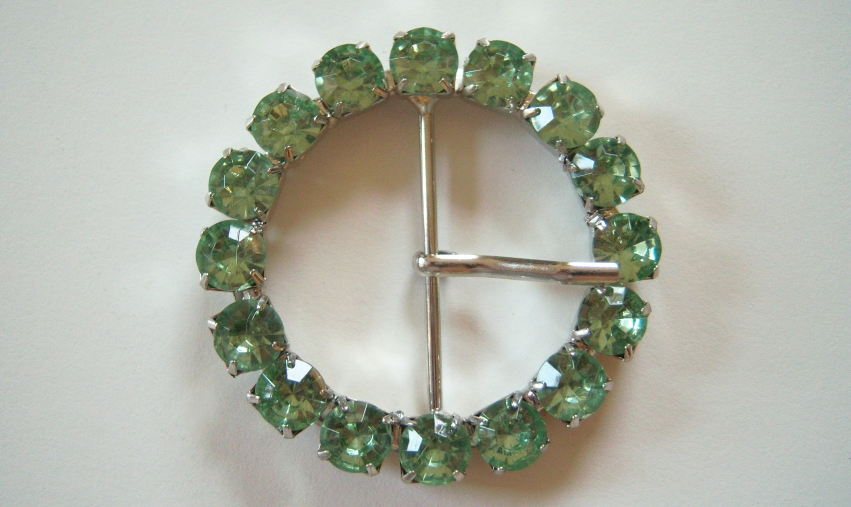 Light Green Crystals Round Buckle
