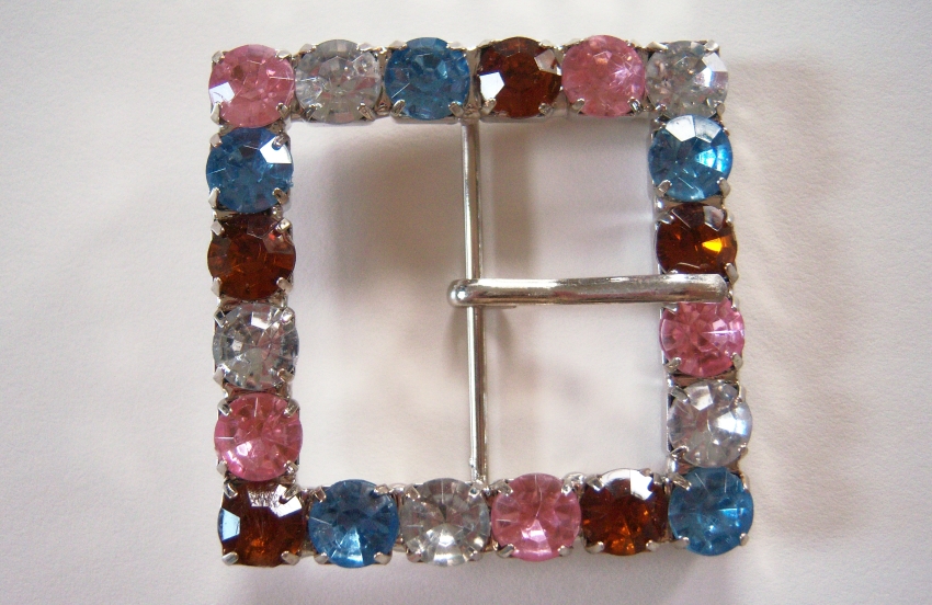 Silver Clear, Pink, Copper, Blue Square Buckle