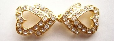 Gold Austrian Crystal 5/8" x 1 3/4" Hearts Buckle