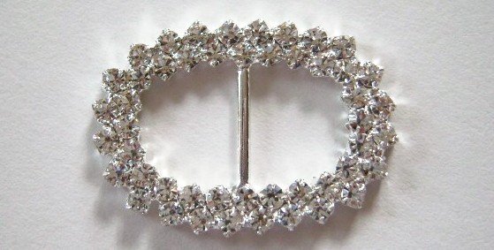 Silver Austrian Crystal 7/8" x 1 1/4" Buckle