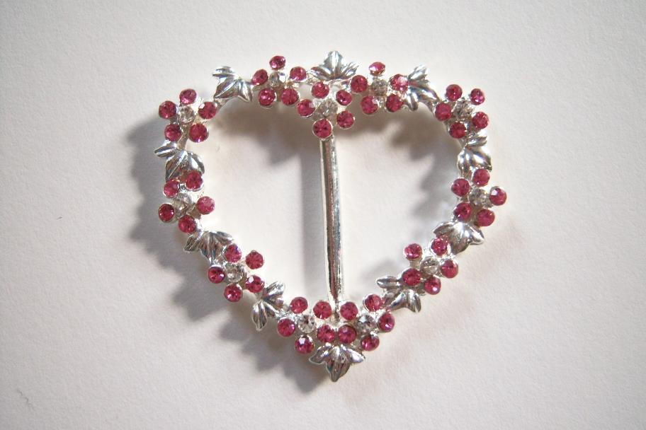 Silver/Pink Crystal 1 7/8" Heart Buckle