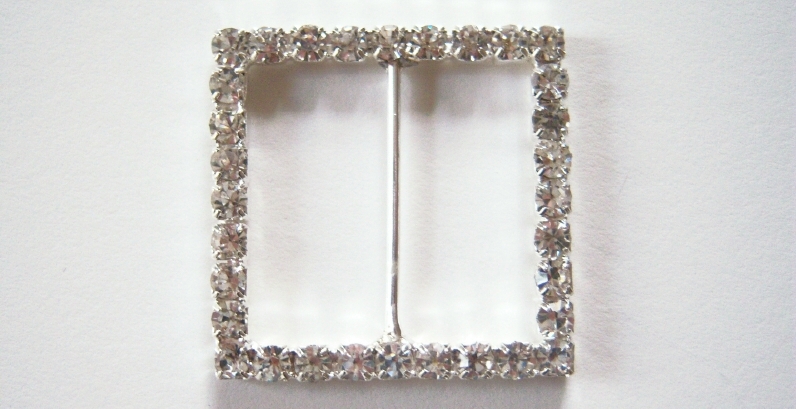 Silver Austrian Crystal 1 1/2" Square Buckle
