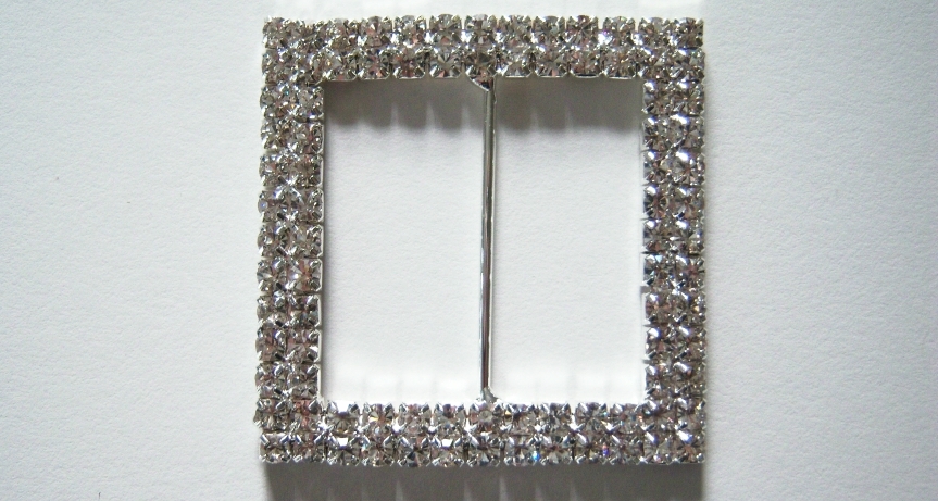 Silver Austrian Crystal Rhinestone 2" Square Buckle