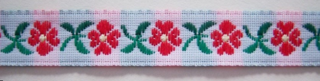 White/Red Flower/Green 1/2" Jacquard