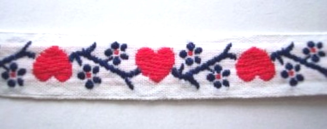 White/Navy/Red Hearts 1/2" Jacquard