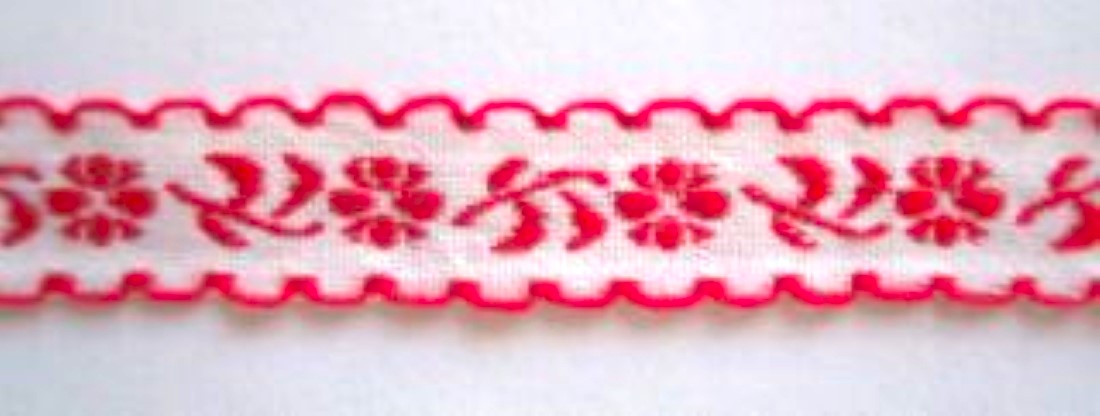 White/Red 1/2" Floral Jacquard