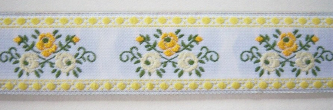 White/Yellow Floral 1 1/8" Jacquard