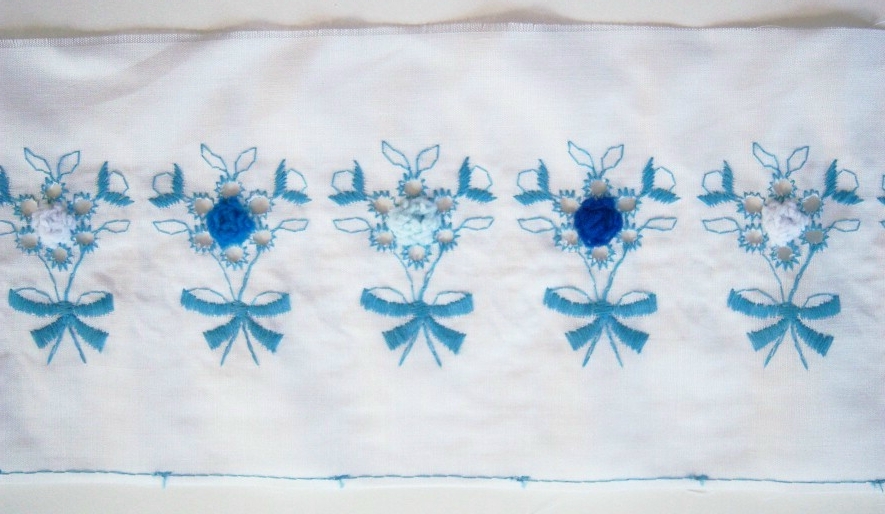 White/Blue Poms 5" Fabric Trim