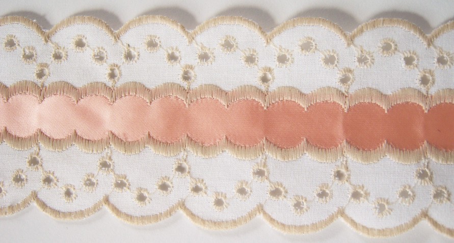 White/Natural/Peach 2" Eyelet Lace