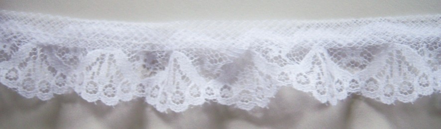 White 1 1/8" Gathered Nylon Lace