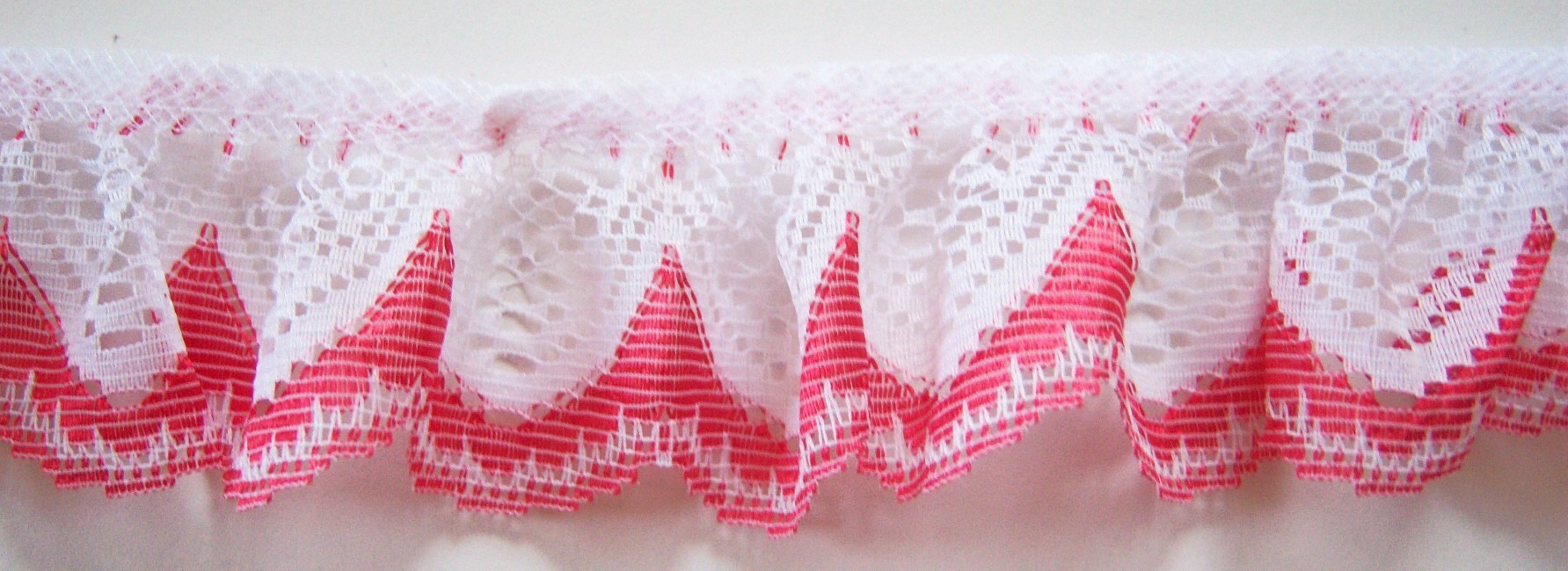 White/Red 1 3/4" Ruffled Lace
