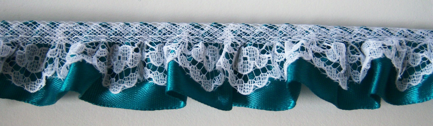 White Lace/Teal Satin Ruffled