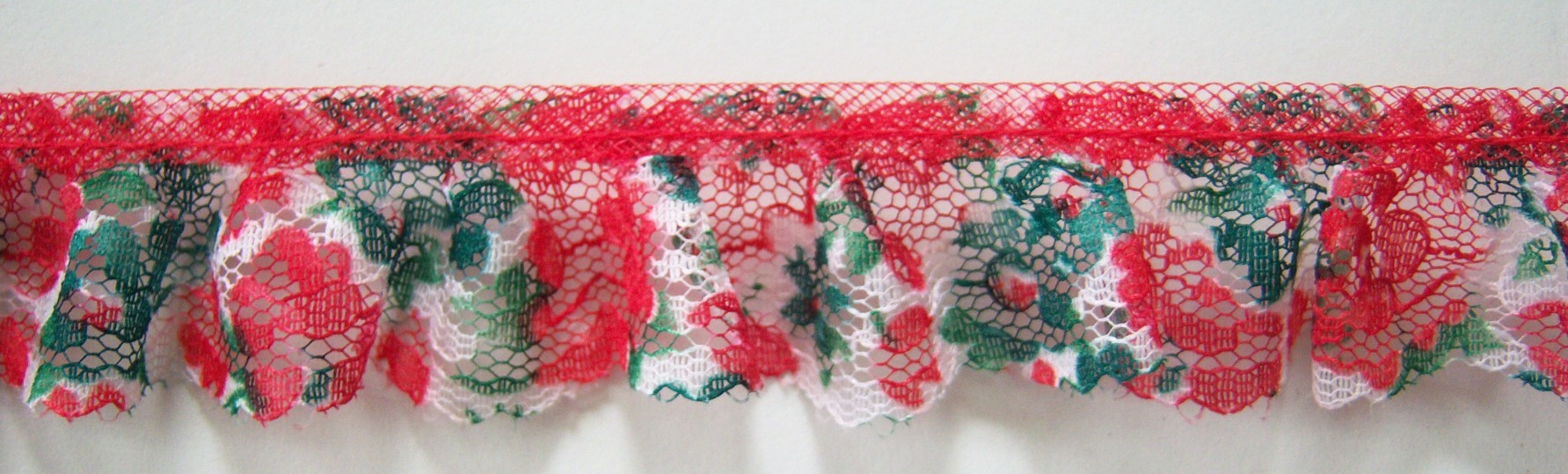 White/Red/Green 1 1/4" Gathered Lace