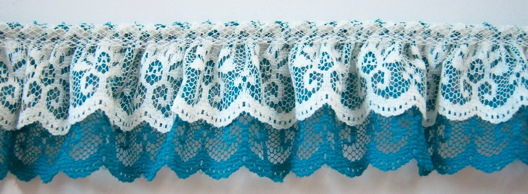 Ivory/Teal Double Gathered Lace